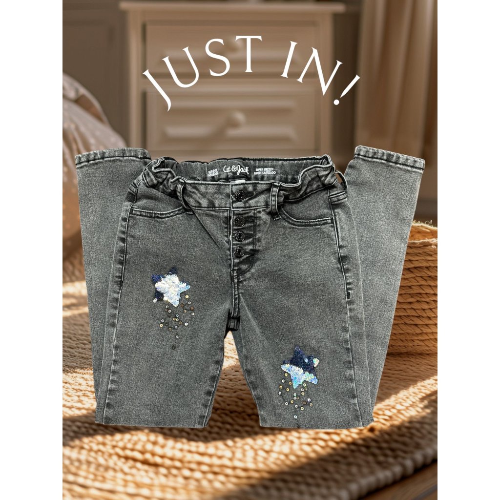 4th July Sequin Cat And Jack Girls Jeans Super Skinny Sz 10 Waist Adjustable